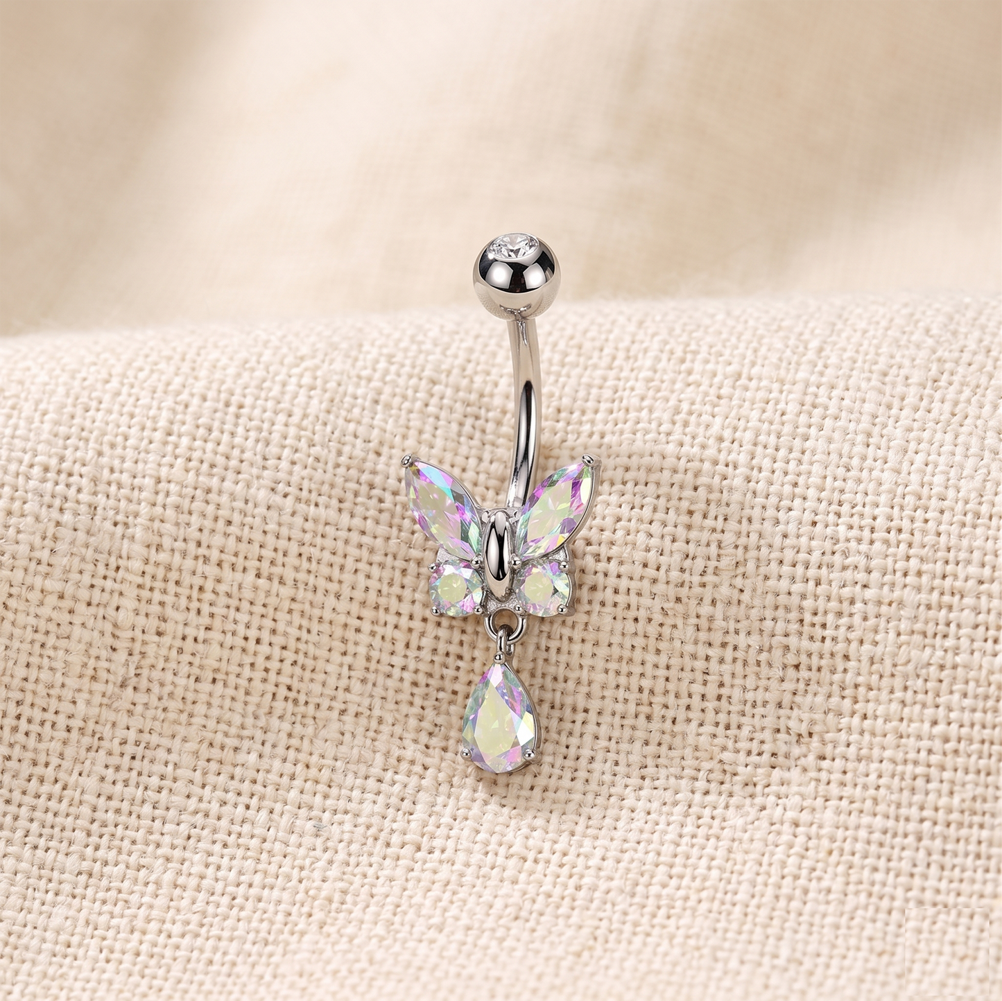 Butterfly CZ Dangle Belly Button Ring 14G