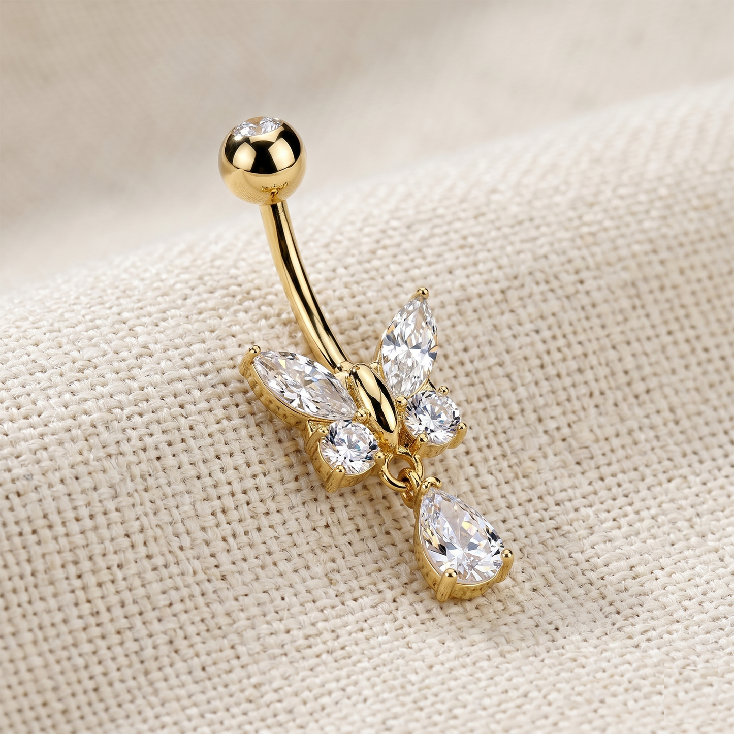 Butterfly CZ Dangle Belly Button Ring 14G