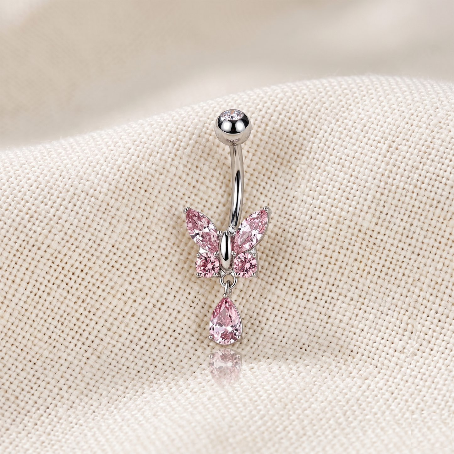 Butterfly CZ Dangle Belly Button Ring 14G