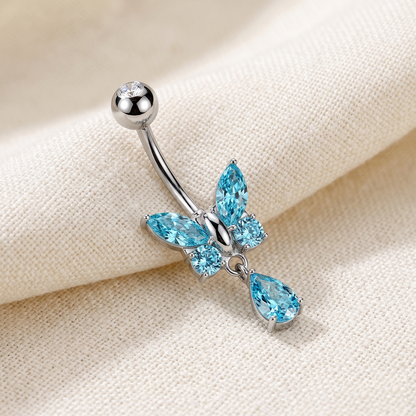 Butterfly CZ Dangle Belly Button Ring 14G