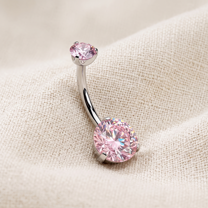 Titanium Round CZ Prong Belly Button Ring 14G