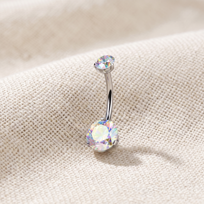 Titanium Round CZ Prong Belly Button Ring 14G