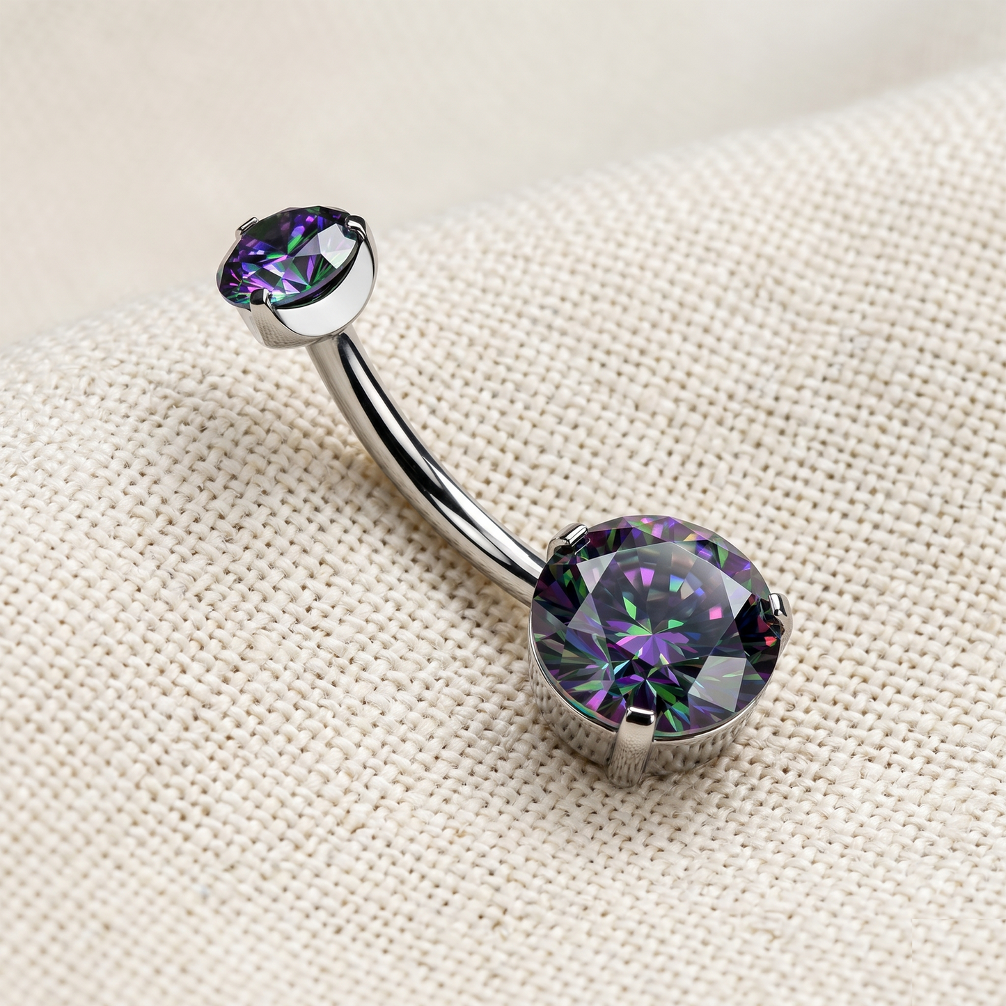 Titanium Round CZ Prong Belly Button Ring 14G