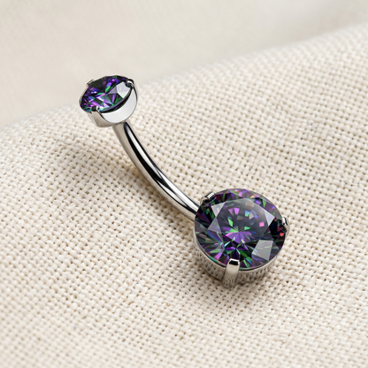 Titanium Round CZ Prong Belly Button Ring 14G