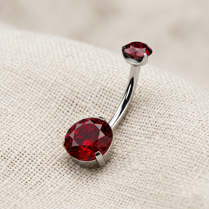 Titanium Round CZ Prong Belly Button Ring 14G