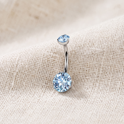 Titanium Round CZ Prong Belly Button Ring 14G
