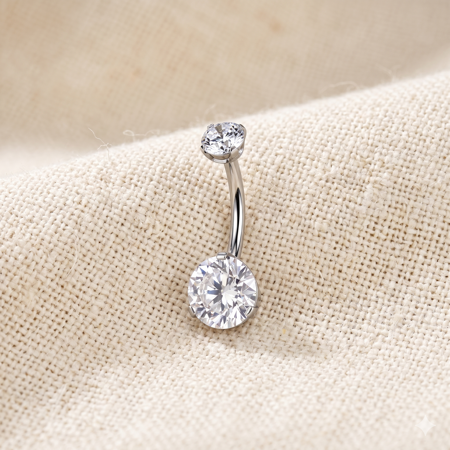 Titanium Threadless Prong Set CZ Belly Button Ring 14G