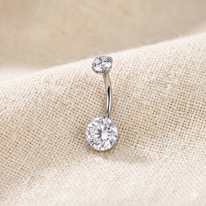 Titanium Threadless Prong Set CZ Belly Button Ring 14G
