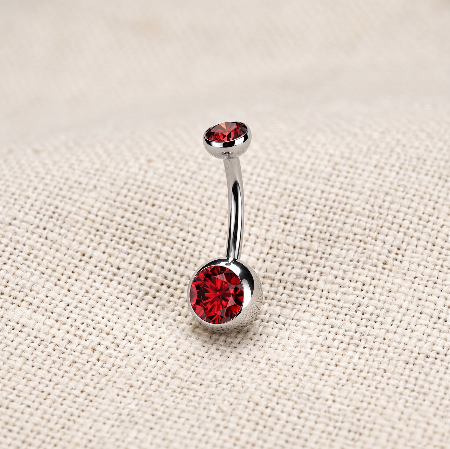 Titanium CZ Bezel Set Belly Button Ring 14G