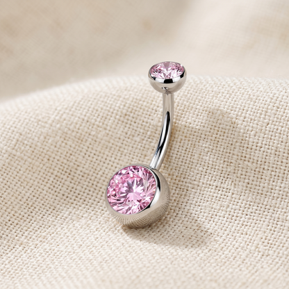 Titanium CZ Bezel Set Belly Button Ring 14G