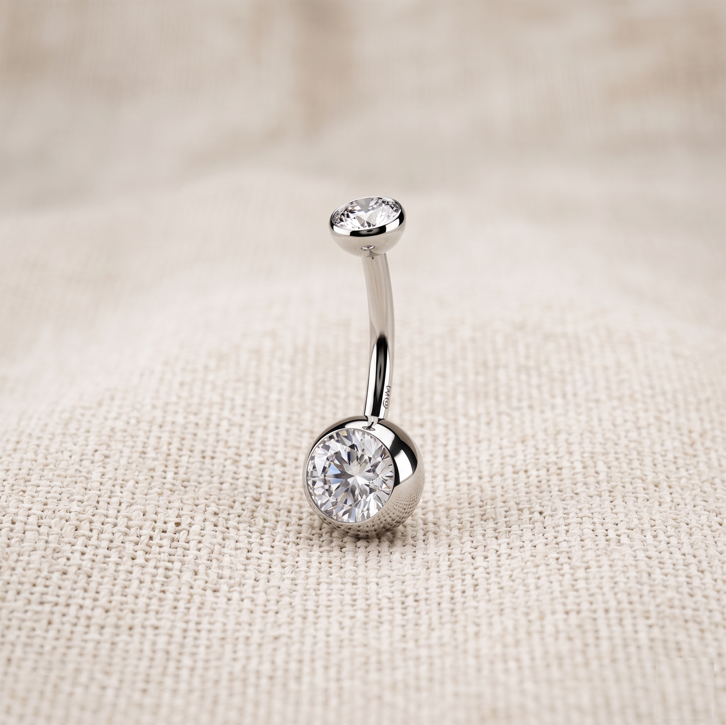 Titanium CZ Bezel Set Belly Button Ring 14G