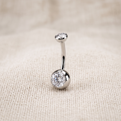 Titanium CZ Bezel Set Belly Button Ring 14G