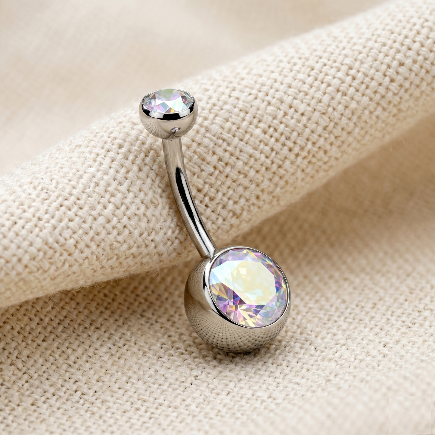 Titanium CZ Bezel Set Belly Button Ring 14G
