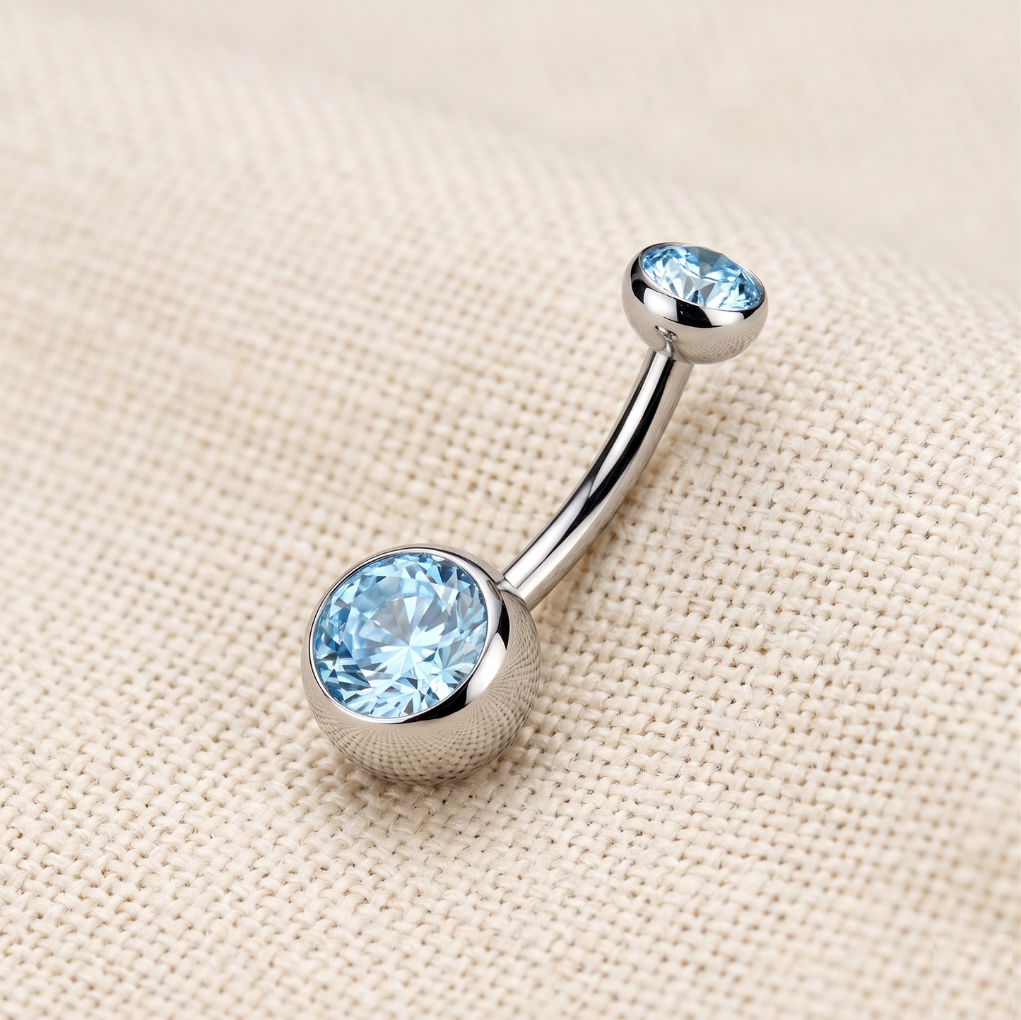 Titanium CZ Bezel Set Belly Button Ring 14G