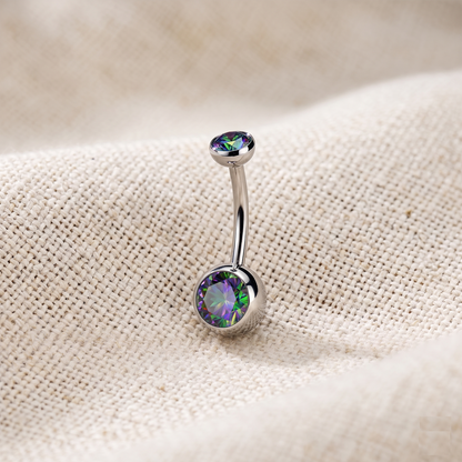 Titanium CZ Bezel Set Belly Button Ring 14G