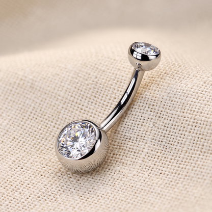 Titanium Threadless Round CZ Bezel Belly Button Ring 14G