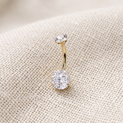 Titanium Threadless Round CZ Bezel Belly Button Ring 14G