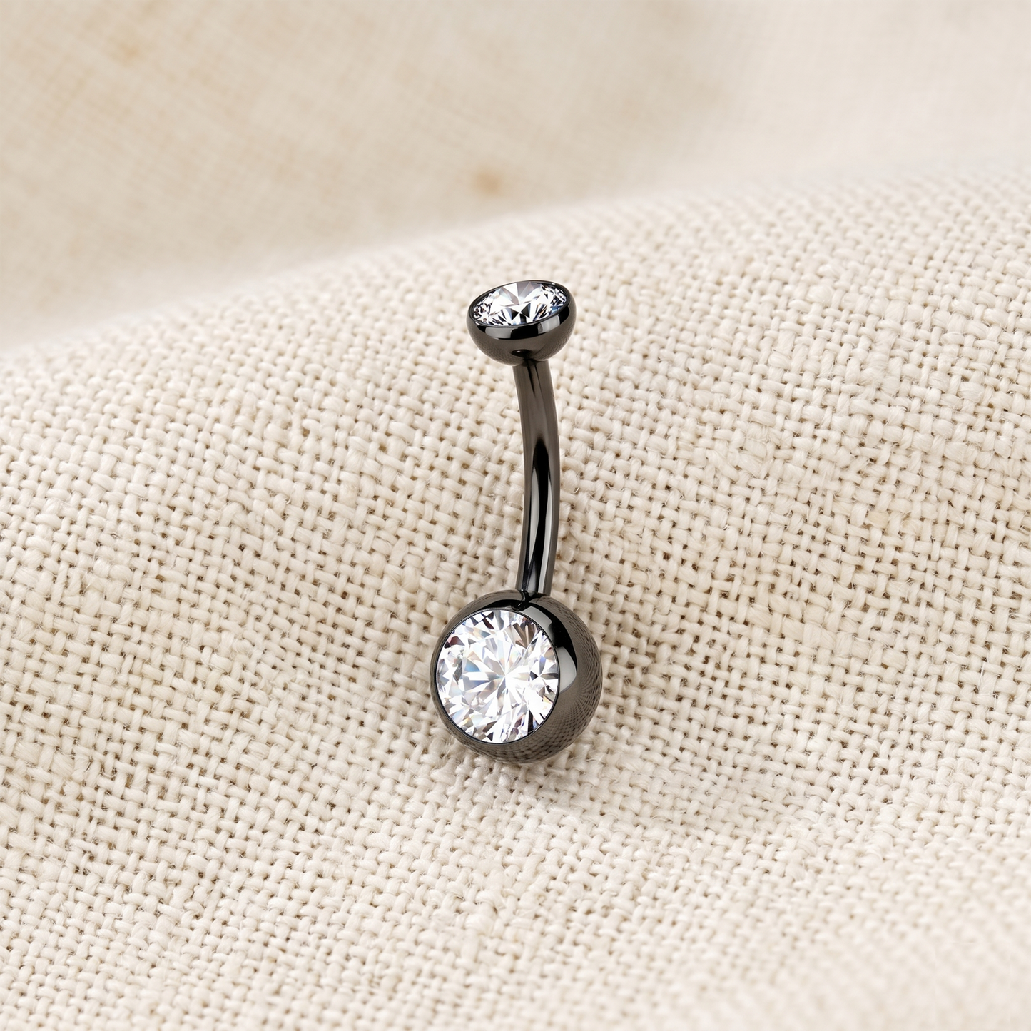 Titanium Threadless Round CZ Bezel Belly Button Ring 14G
