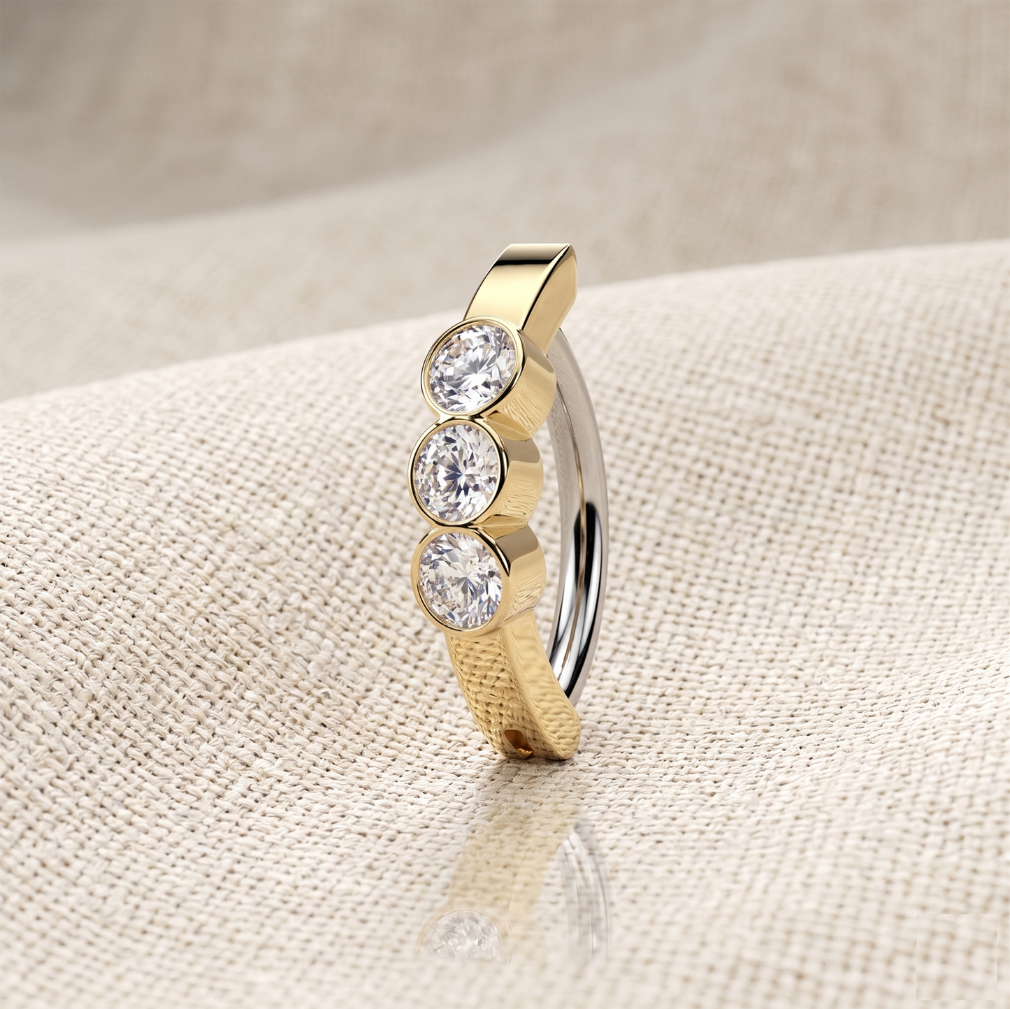 Bezel Set CZ Hinged Belly Button Ring 14G
