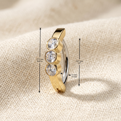 Bezel Set CZ Hinged Belly Button Ring 14G