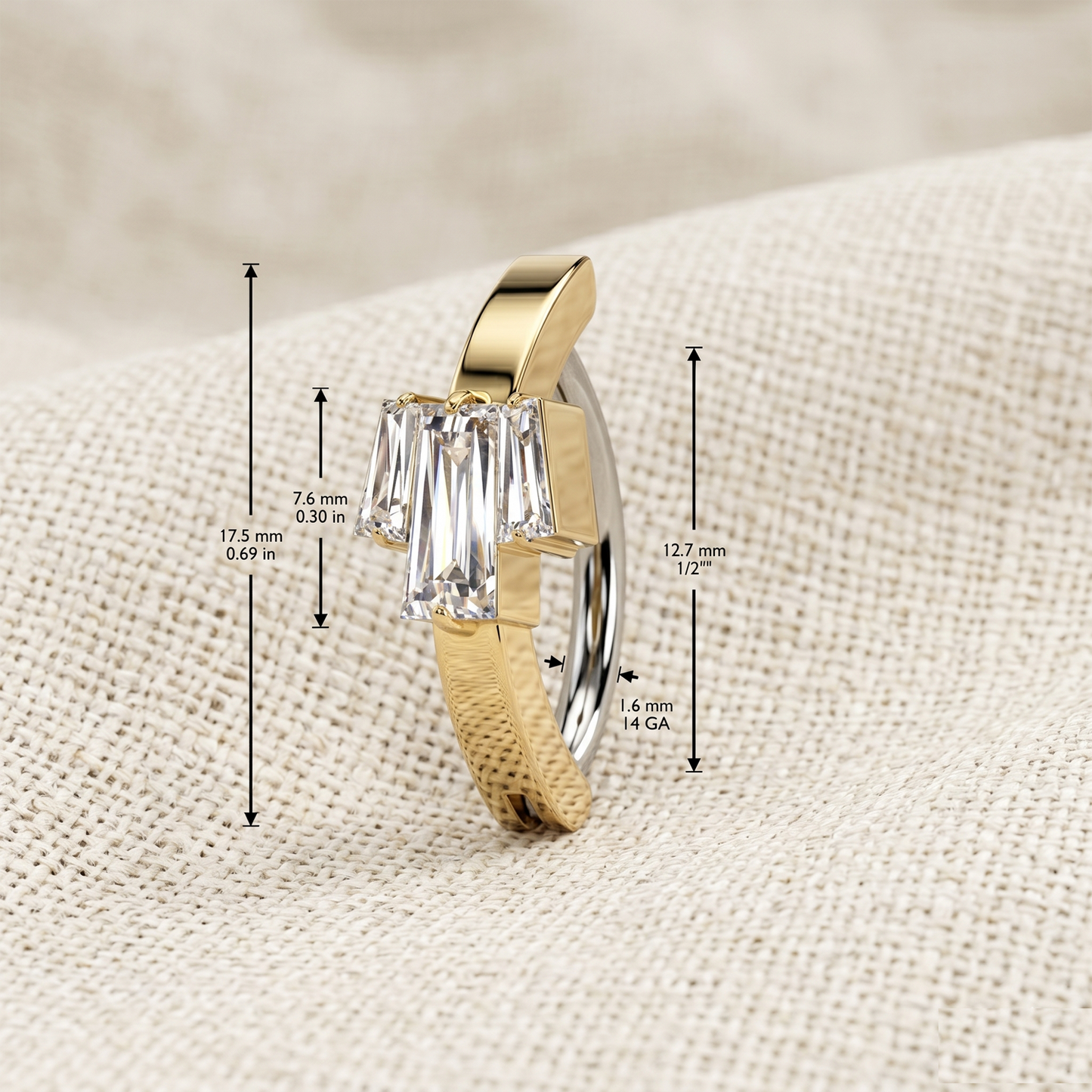 Baguette CZ Hinged Belly Button Ring 14G
