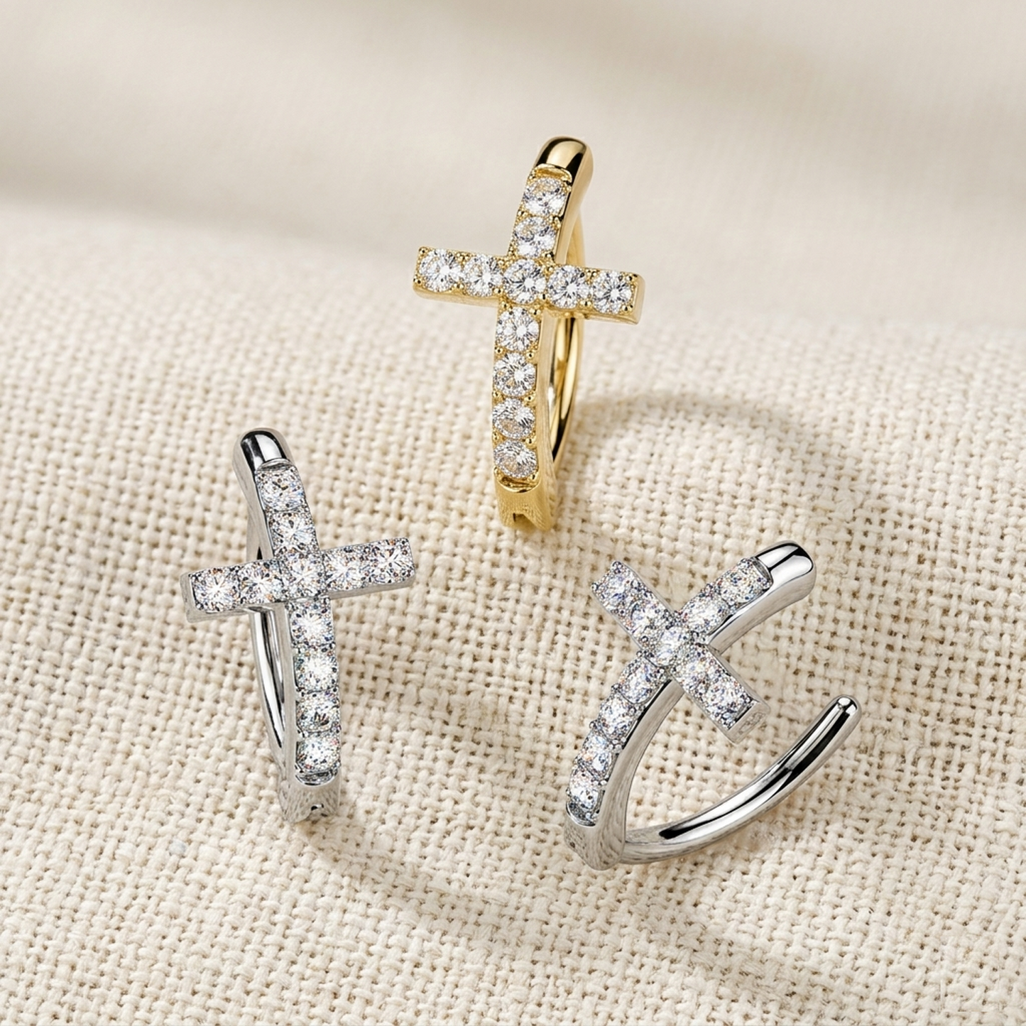 Cross CZ Hinged Belly Button Ring 14G