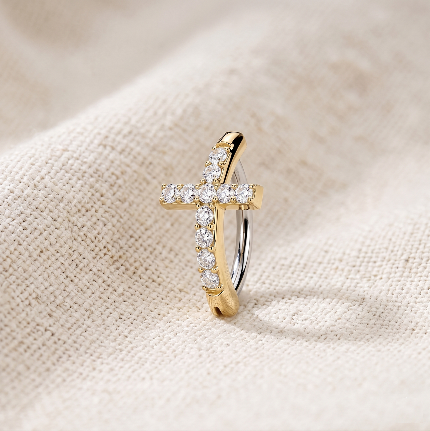 Cross CZ Hinged Belly Button Ring 14G