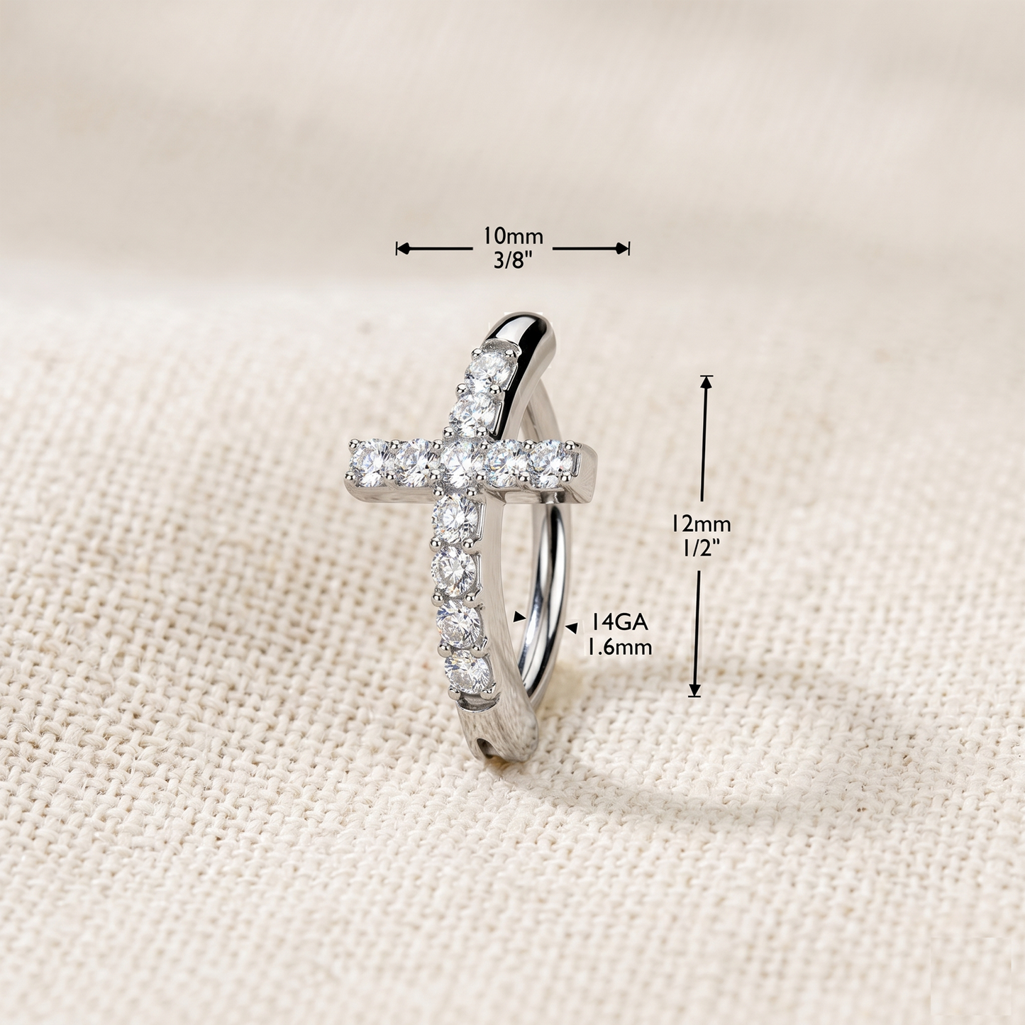 Cross CZ Hinged Belly Button Ring 14G
