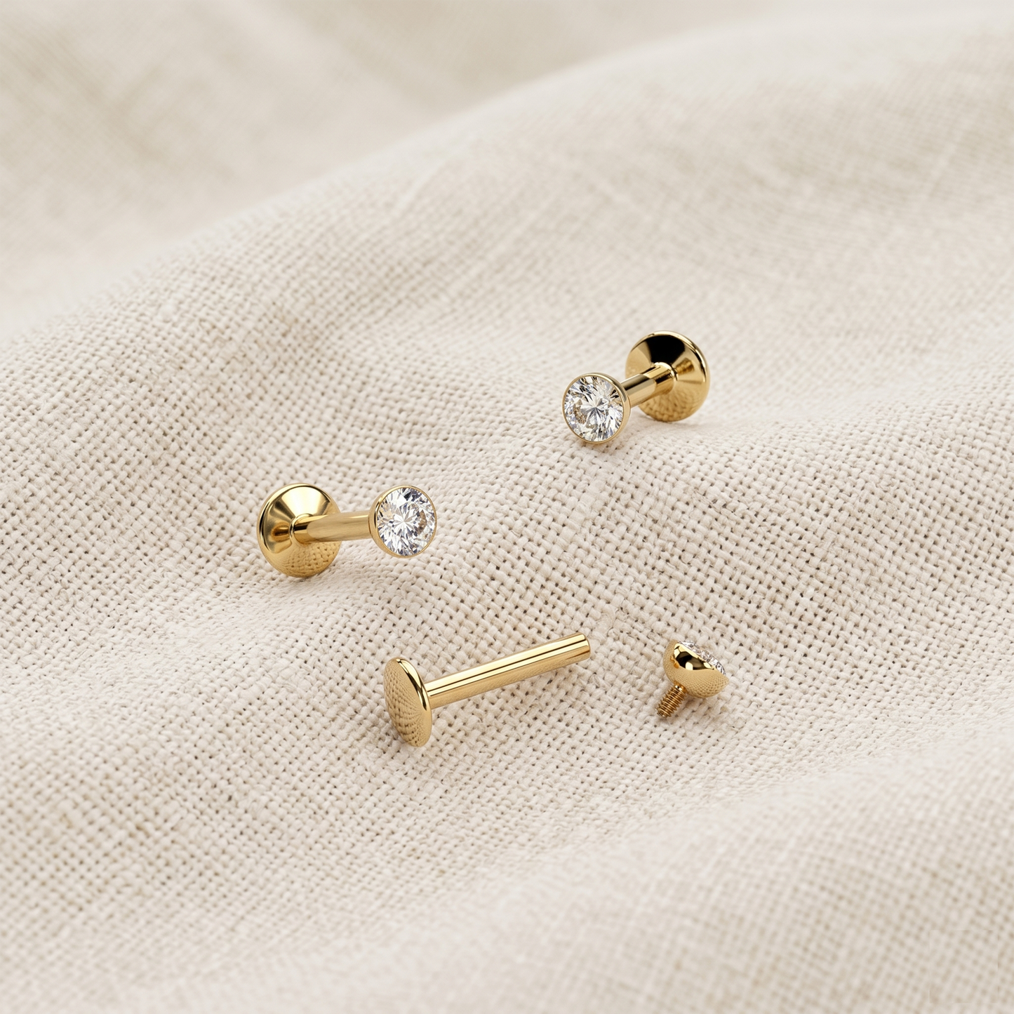 24K Gold PVD Titanium Threaded Labret CZ Top Stud