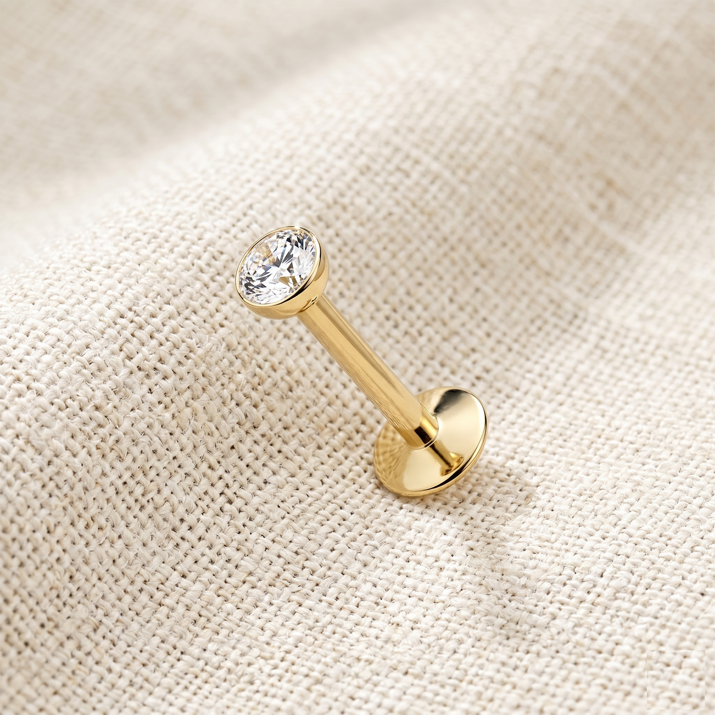 24K Gold PVD Titanium Threaded Labret CZ Top Stud