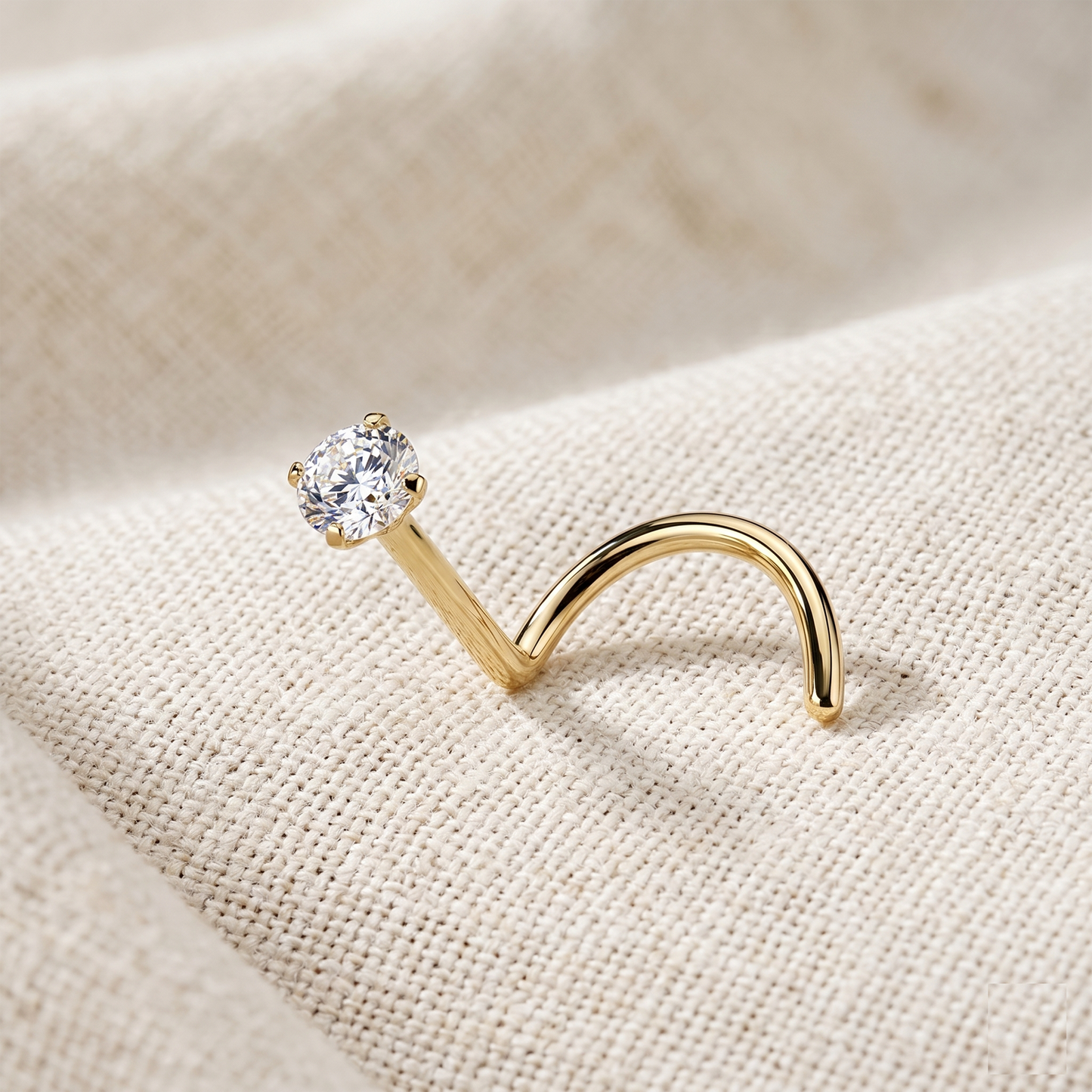 24K Gold Titanium Nose Screw Ring Moissanite Stone