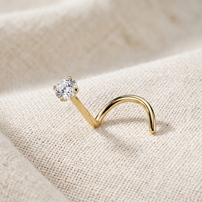 24K Gold Titanium Nose Screw Ring Moissanite Stone