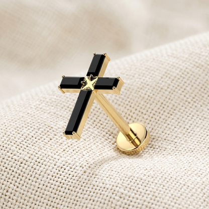 Titanium Baguette CZ Cross Threadless Stud