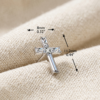 Titanium Baguette CZ Cross Threadless Stud