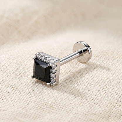 Titanium Square Pave CZ Threadless Stud