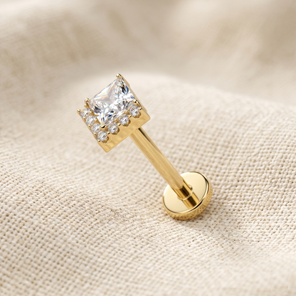 Titanium Square Pave CZ Threadless Stud