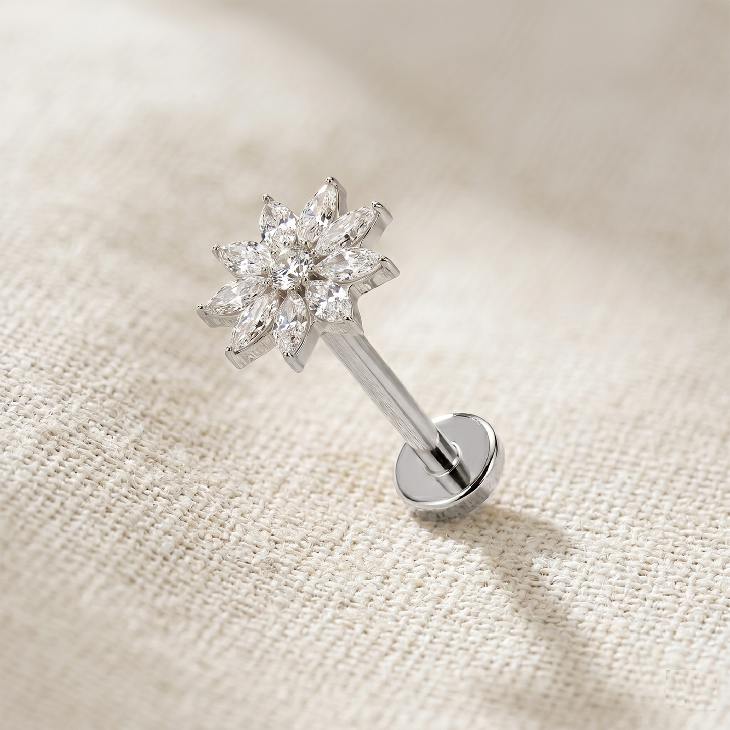 Titanium CZ Petals Flower Threadless Stud