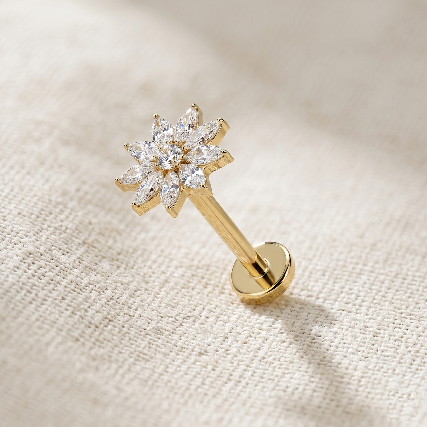 Titanium CZ Petals Flower Threadless Stud