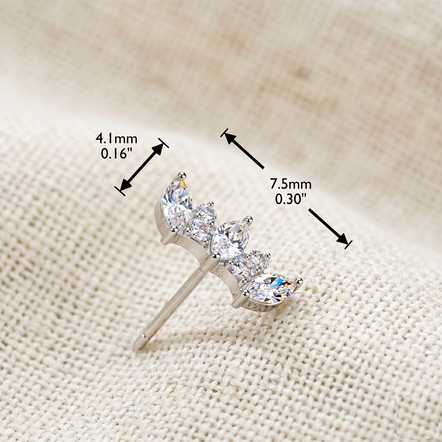 Titanium Marquise & Round CZ Fan Threadless Stud