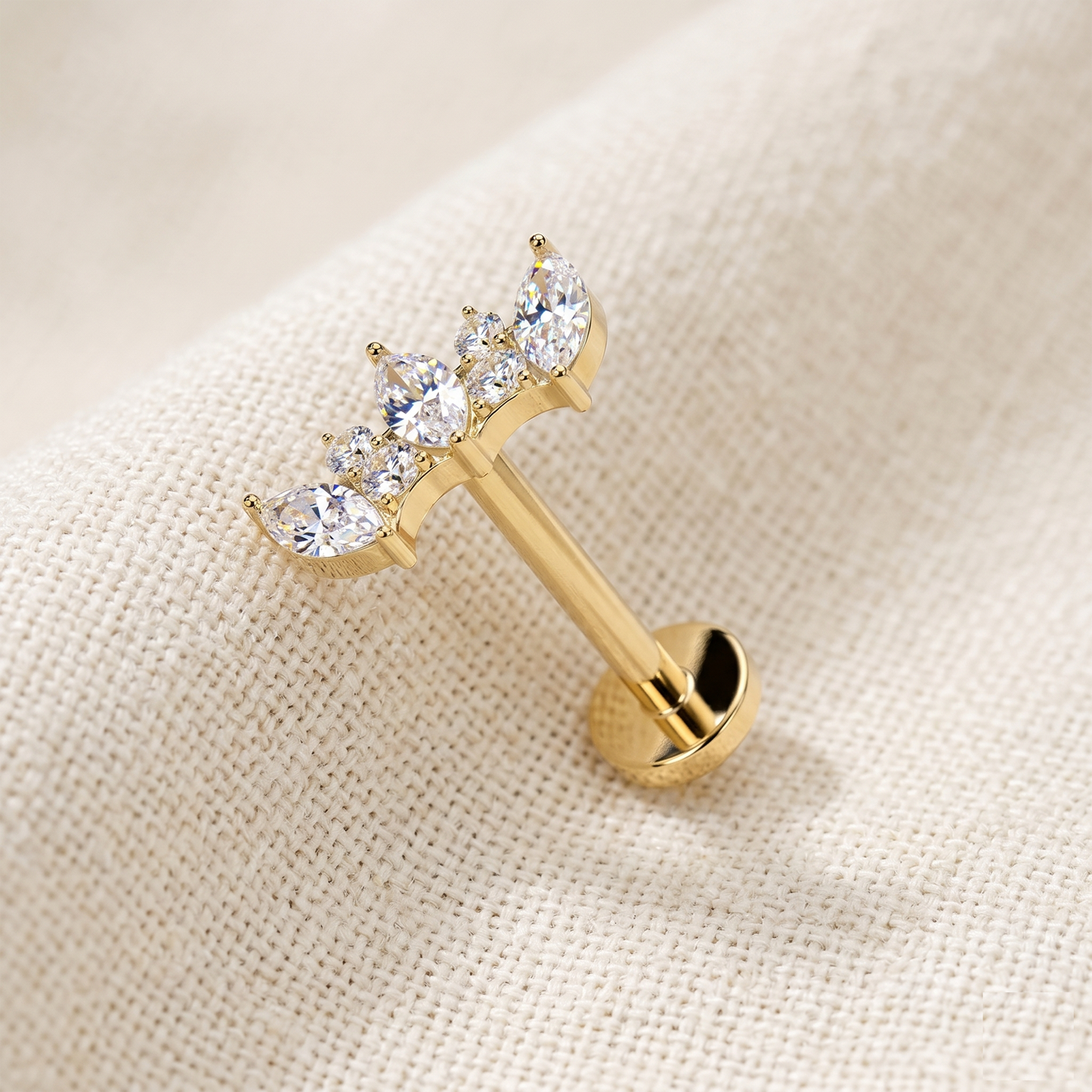 Titanium Marquise & Round CZ Fan Threadless Stud