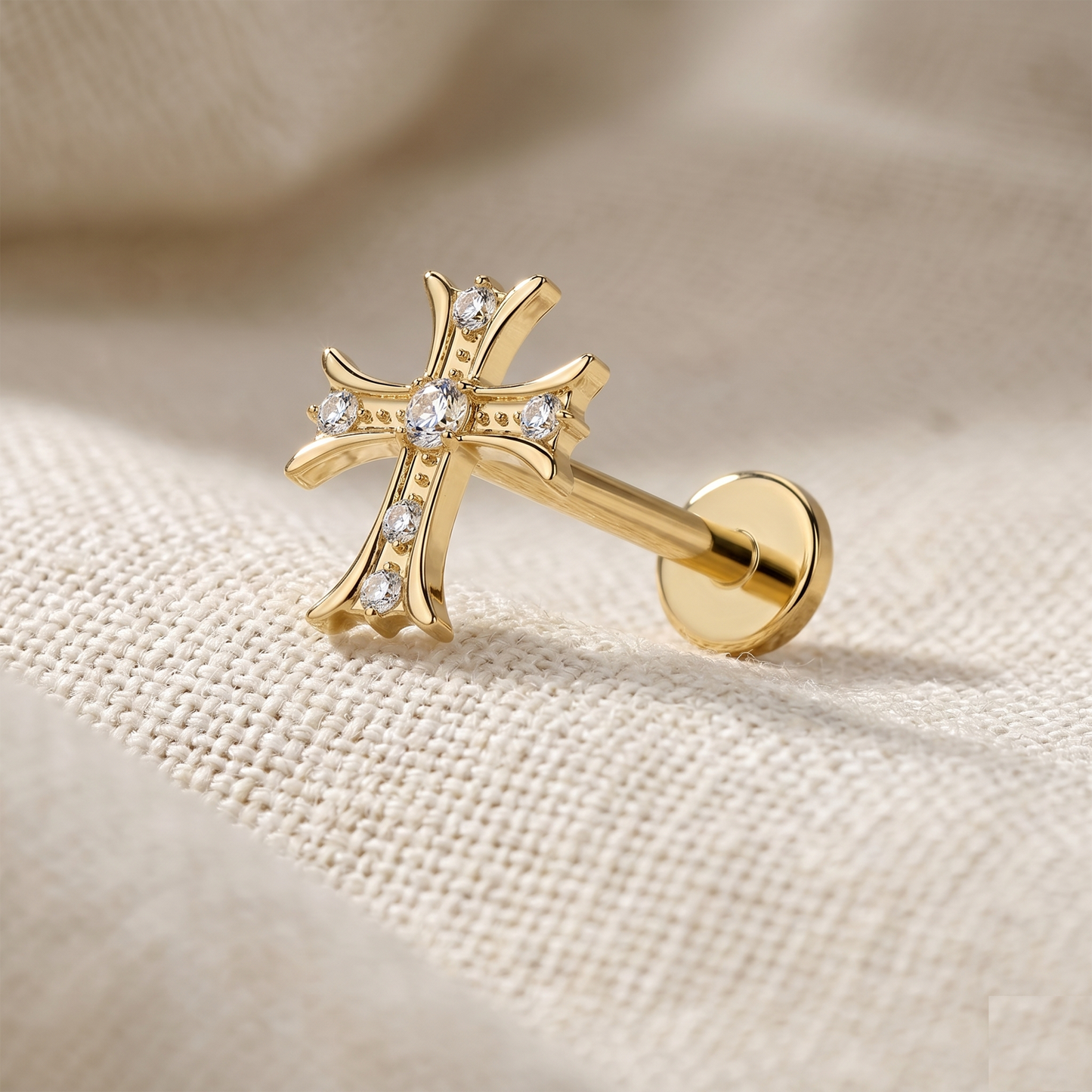 Titanium Threadless CZ Celtic Cross Labret Stud
