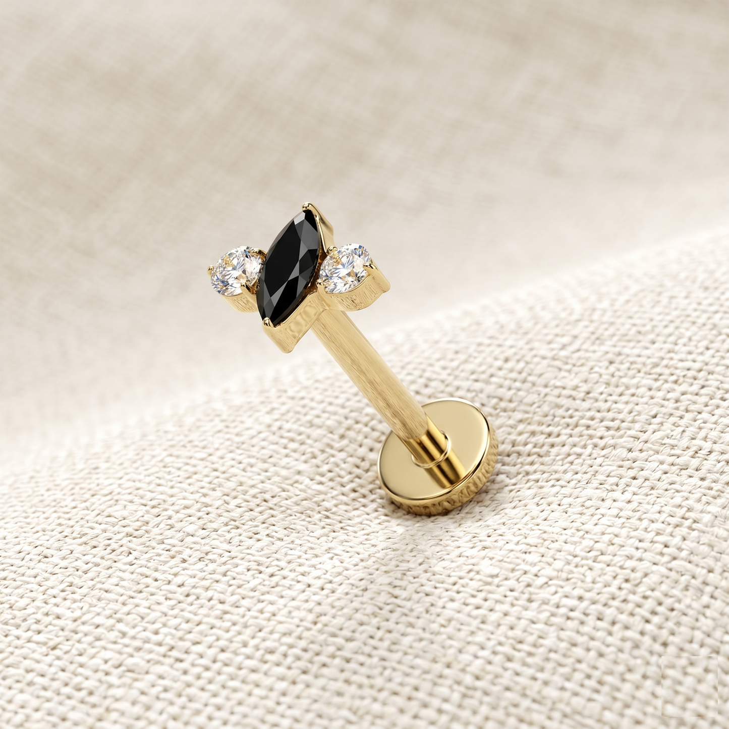 Titanium Threadless Marquise CZ Trio Labret Stud