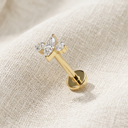 Titanium Threadless Marquise CZ Trio Labret Stud