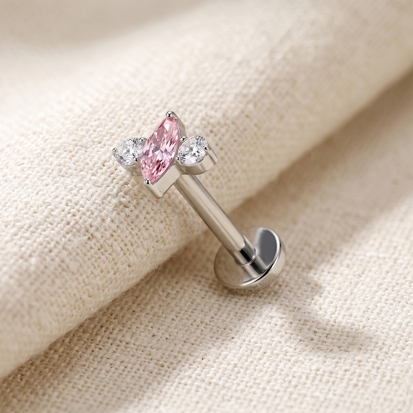 Titanium Threadless Marquise CZ Trio Labret Stud
