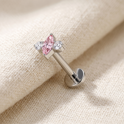 Titanium Threadless Marquise CZ Trio Labret Stud
