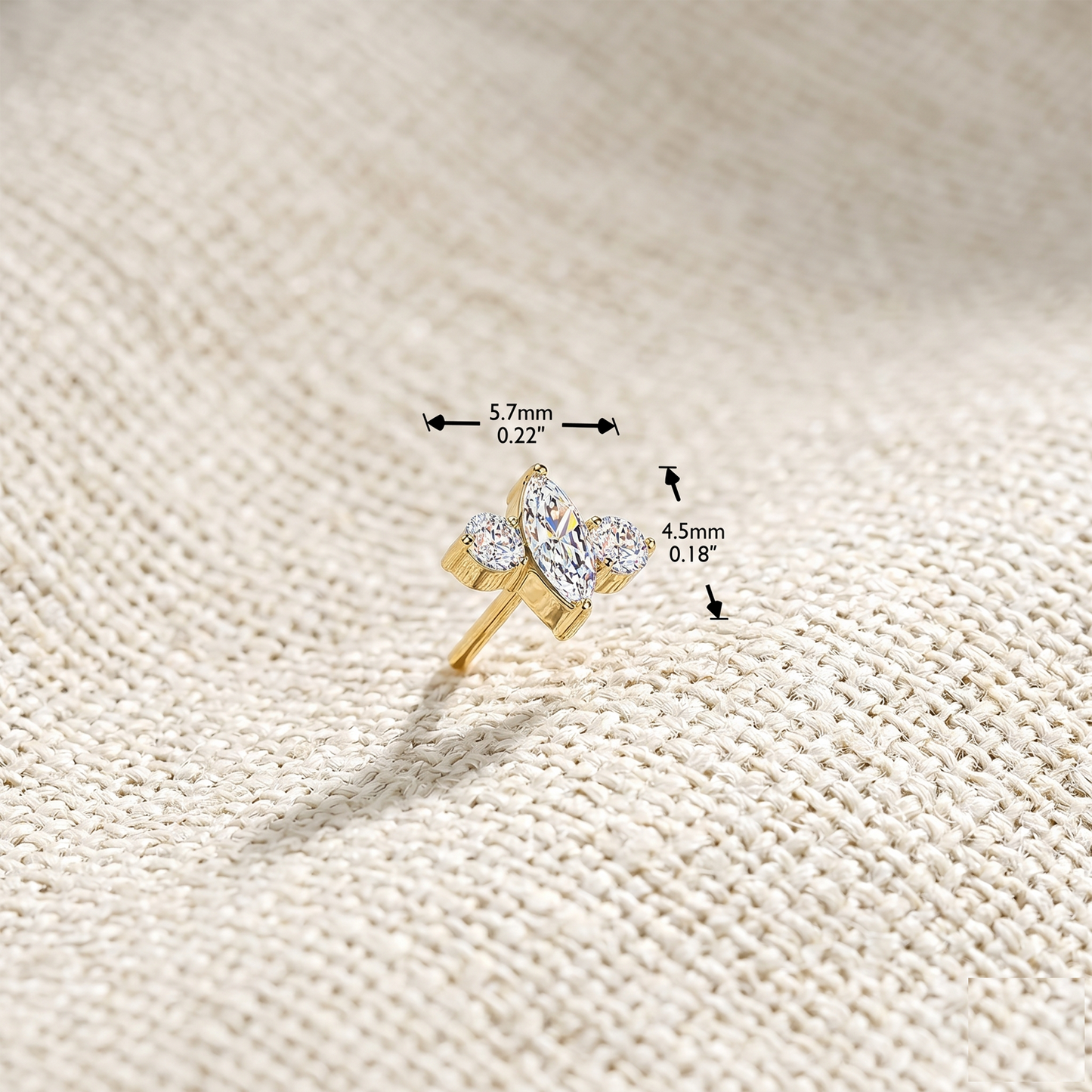 Titanium Threadless Marquise CZ Trio Labret Stud
