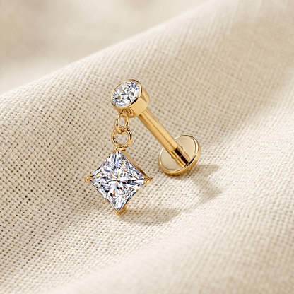 Surgical Steel Diamond CZ Dangle Threaded Flat Back Stud 16G