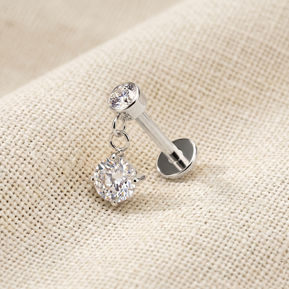 Surgical Steel Round CZ Dangle Threaded Flat Back Stud 16G