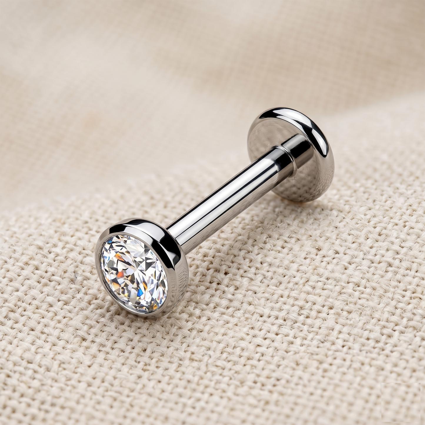 Titanium Bezel Set CZ Threaded Flat Back Stud 20G