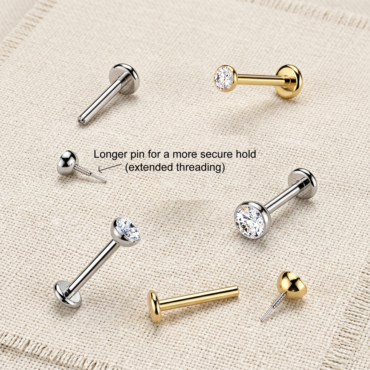 Titanium Bezel Set CZ Threaded Flat Back Stud 20G